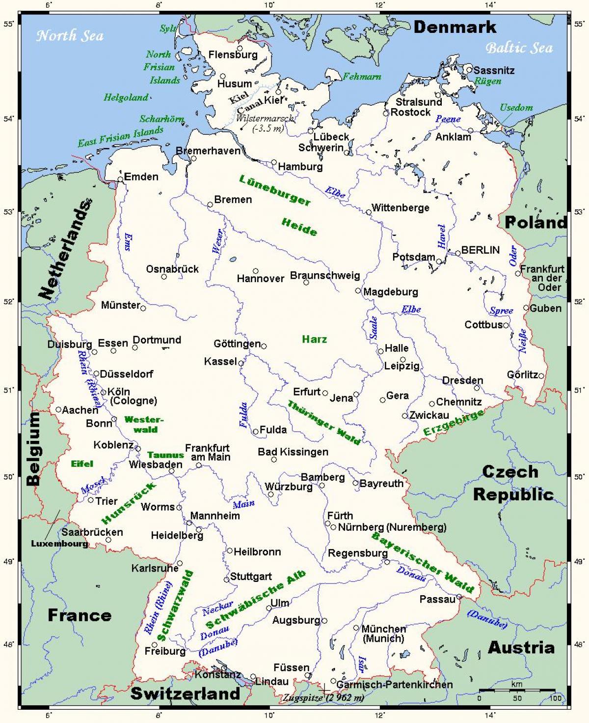 Fiumi In Germania Mappa Germania Barca Mappa Europa Occidentale   Fiumi In Germania Mappa 