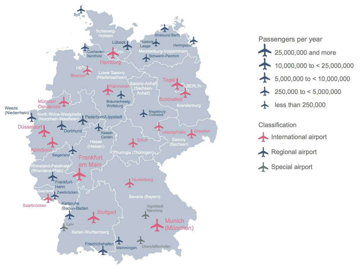 mappa della Germania mostrando aeroporti