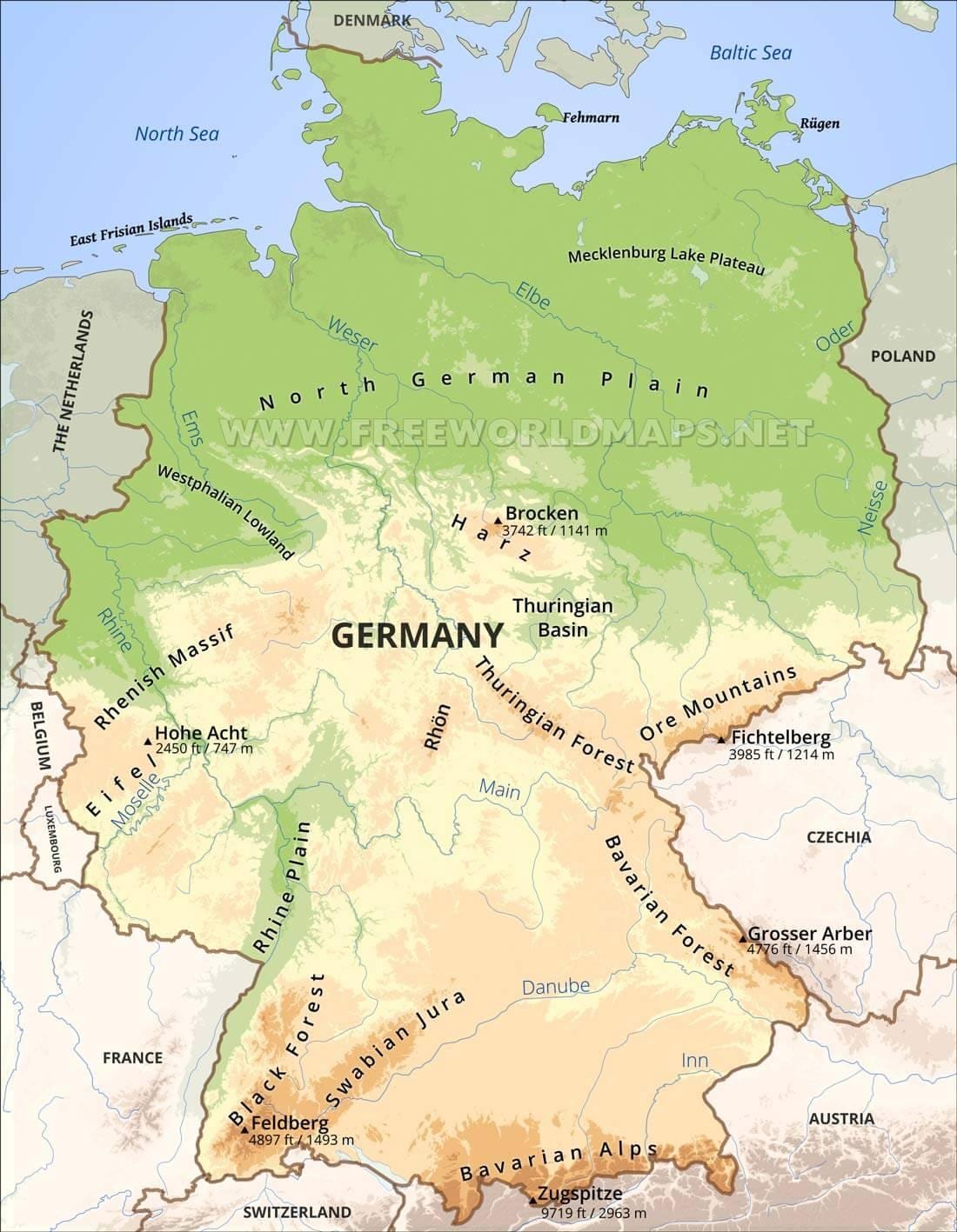 mappa geografica della Germania