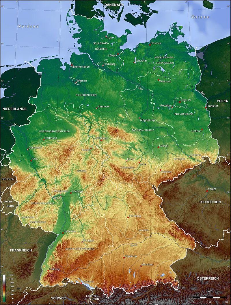 mappa della Germania elevazione