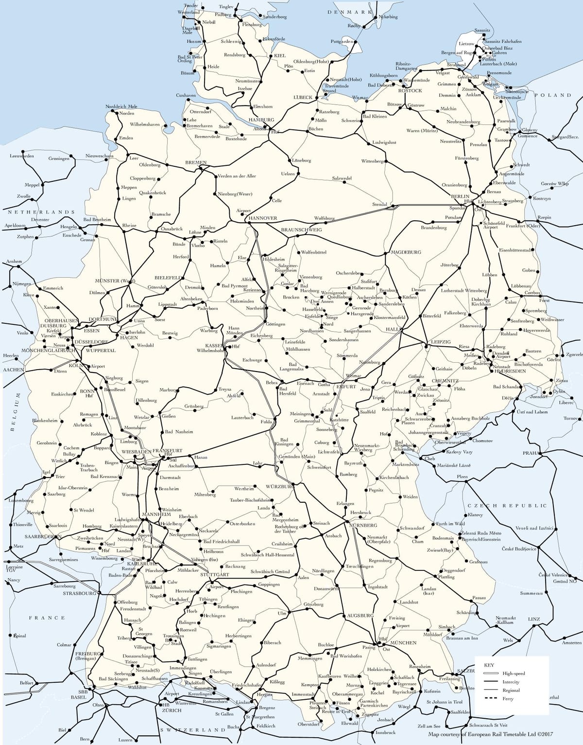 mappa della Germania in treno itinerari