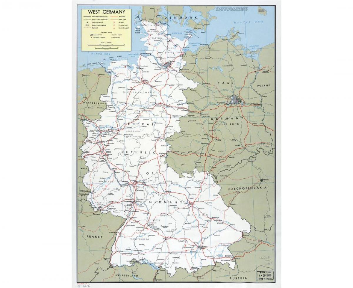 La Germania ovest sulla mappa Mappa della Germania ovest con la città (Europa Occidentale