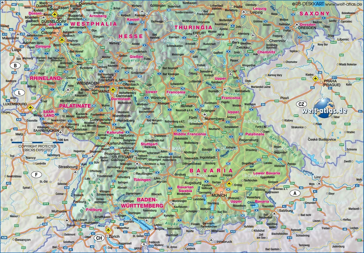 mappa della Germania meridionale